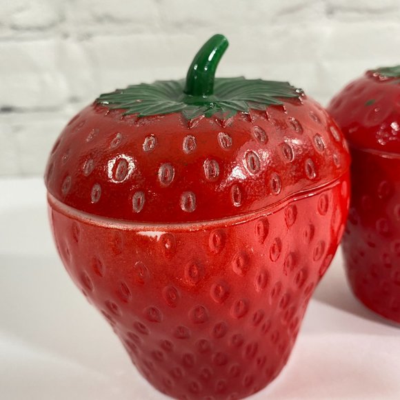 VINTAGE Hazel Atlas Milk Glass Strawberry Jam Jelly Jar With Lid Set of 2 - Picture 7 of 10